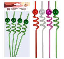 Трубочки для коктейля "Шарики". Набор 4 шт. Длина 26 см. 4 цв. NEW
