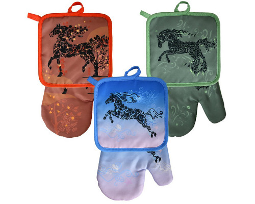 Прихватка с рукавицей "Спирит". Набор из 2-х предметов. Размер: прихватка 17х17 см, рукавица 17х27 см. 3 диз. NEW