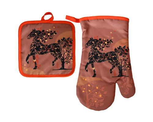 Прихватка с рукавицей "Спирит". Набор из 2-х предметов. Размер: прихватка 17х17 см, рукавица 17х27 см. 3 диз. NEW