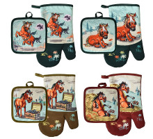 Прихватка с рукавицей "Савраска". Набор из 2-х предметов. Размер: прихватка 17х17 см, рукавица 17х27 см. 4 диз. NEW