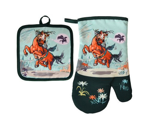 Прихватка с рукавицей "Савраска". Набор из 2-х предметов. Размер: прихватка 17х17 см, рукавица 17х27 см. 4 диз. NEW