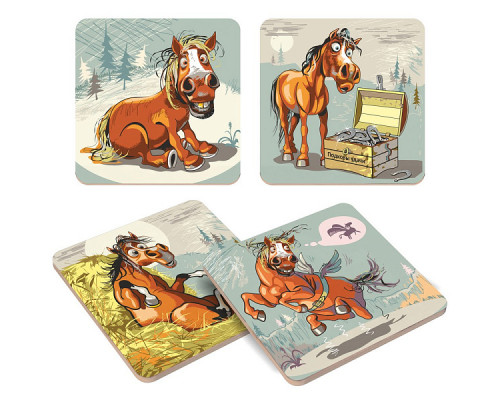 Подставка под горячее "Савраска" 14*14см. 4 диз. NEW