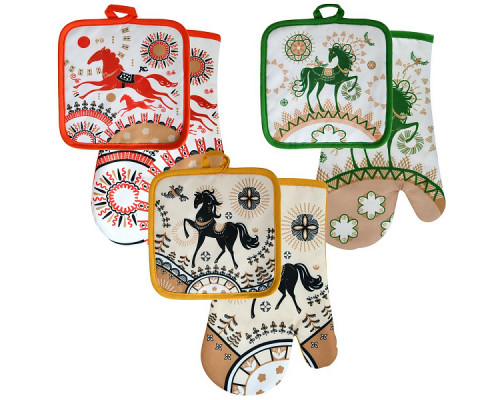 Прихватка с рукавицей "Сивка-Бурка". Набор из 2-х предметов. Размер: прихватка 17х17 см, рукавица 17х27 см. 3 диз. NEW