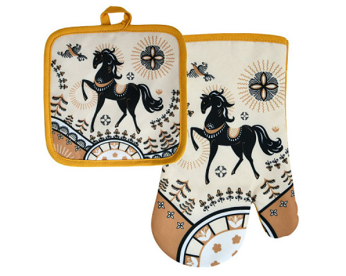 Прихватка с рукавицей "Сивка-Бурка". Набор из 2-х предметов. Размер: прихватка 17х17 см, рукавица 17х27 см. 3 диз. NEW