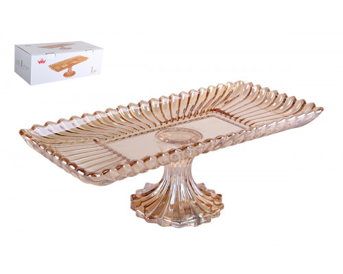 Блюдо сервировочное на ножке 33х16.5х12.5 см Коралл gold YJ-7025-7D  стекло