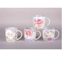 Кружка 350мл Коралл микс 4 цв. 8069  фарфор