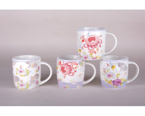 Кружка 350мл Коралл микс 4 цв. 8069  фарфор