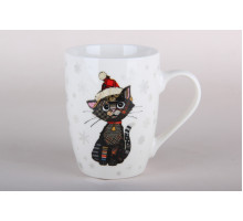 Кружка 360мл Коралл Новогодний котенок N-42  фарфор