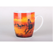 Кружка 400мл Коралл Лошади на закате N-36  фарфор
