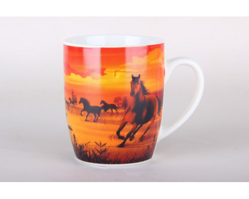 Кружка 400мл Коралл Лошади на закате N-36  фарфор