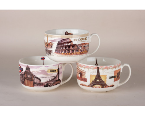 Кружка-бульонница 700мл микс 4 диз Коралл  8902  фарфор