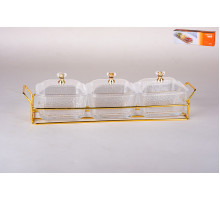 Менажница 3-х секционная на металлической подставке 34х10.5х9 см Коралл  8943  стекло