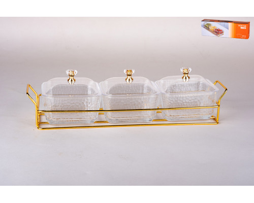 Менажница 3-х секционная на металлической подставке 34х10.5х9 см Коралл  8943  стекло