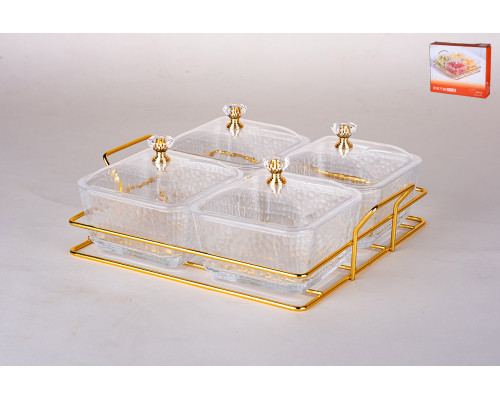 Менажница 4-х секционная на металлической подставке 24х20х9 см Коралл  8944  стекло