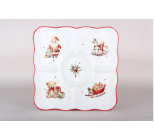 Менажница 5-ти секционная 30см Коралл Новогоднее настроение LH9847-30-JO43-H1575 ф.квадрат п/у фарфор