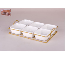 Менажница 6-ти секционная Коралл на метал.подставке ZD15287 28x18.5x6см фарфор