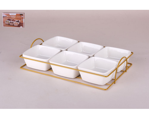 Менажница 6-ти секционная Коралл на метал.подставке ZD15287 28x18.5x6см фарфор