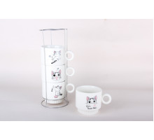 Набор кружек 250мл 1/4 на метал.подставке Коралл  5836  фарфор