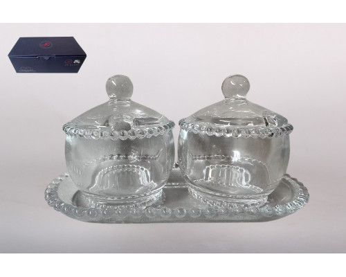 Набор сервировочных ваз на подставке 10х11.5см/12х23.7см Коралл  9108  стекло