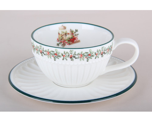 Пара чайная Коралл Новогодний венок LH9781-250J093-H1570 300мл п/у фарфор