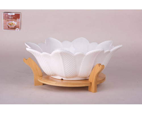 Салатник 25см Коралл на бамбук.подставке ZD126 ф.цветок фарфор