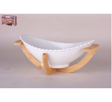 Салатник 27.5см Коралл на бамбук.подставке ZD15319 ф.овал фарфор