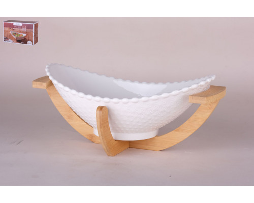 Салатник 27.5см Коралл на бамбук.подставке ZD15319 ф.овал фарфор